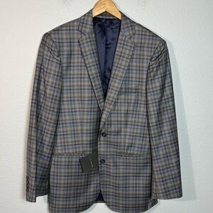 NWT‎ J. Hilburn 100% Wool Plaid Single Breasted Bespoke Blazer